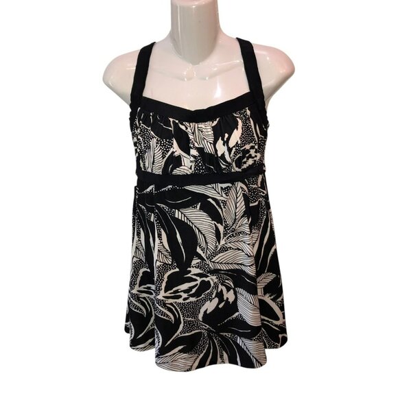 Rose Marie Reid Size 12 Black Floral Wide Strap Short Swim Dress Swimsuit - Picture 1 of 9
